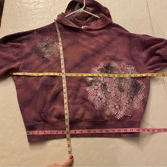Hand Painted Floral Mandala Hoodie Womens Small Sweatshirt Pullover Pink Pocket - Picture 14 of 14